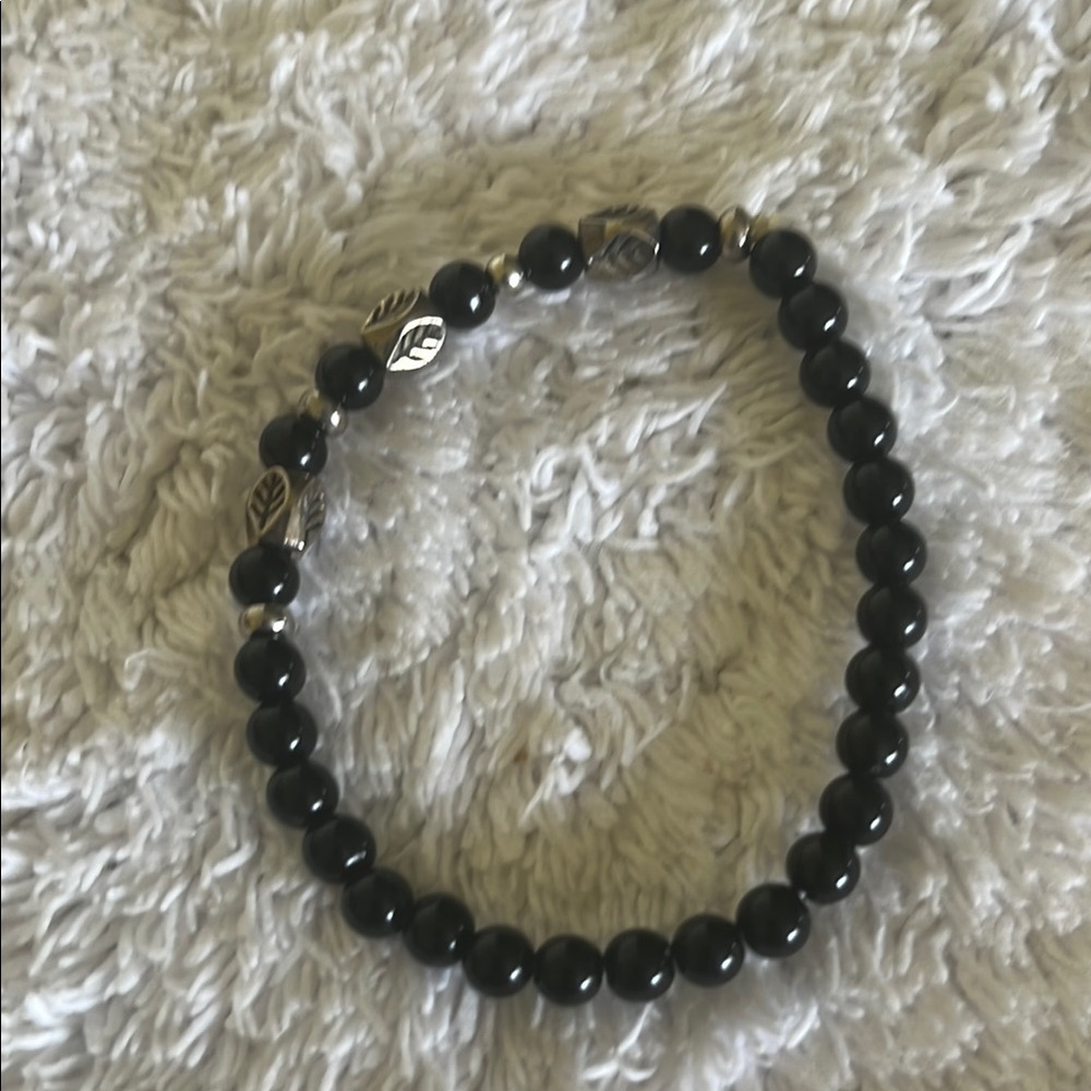 Black Beaded Bracelet with Silver Accents